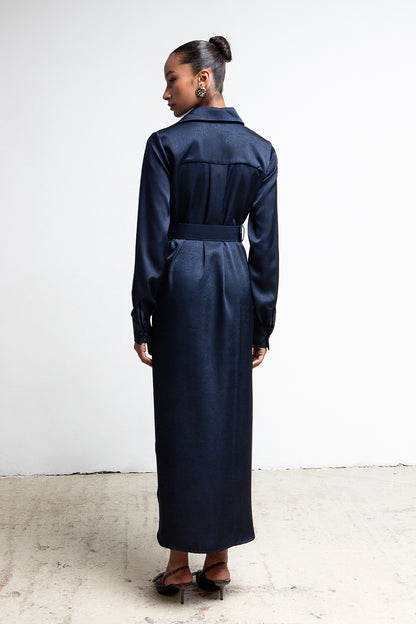 RICH NAVY BELTED UTILITY SHIRTDRESS