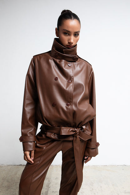 CHOCOLATE BROWN FAUX LEATHER PANTS