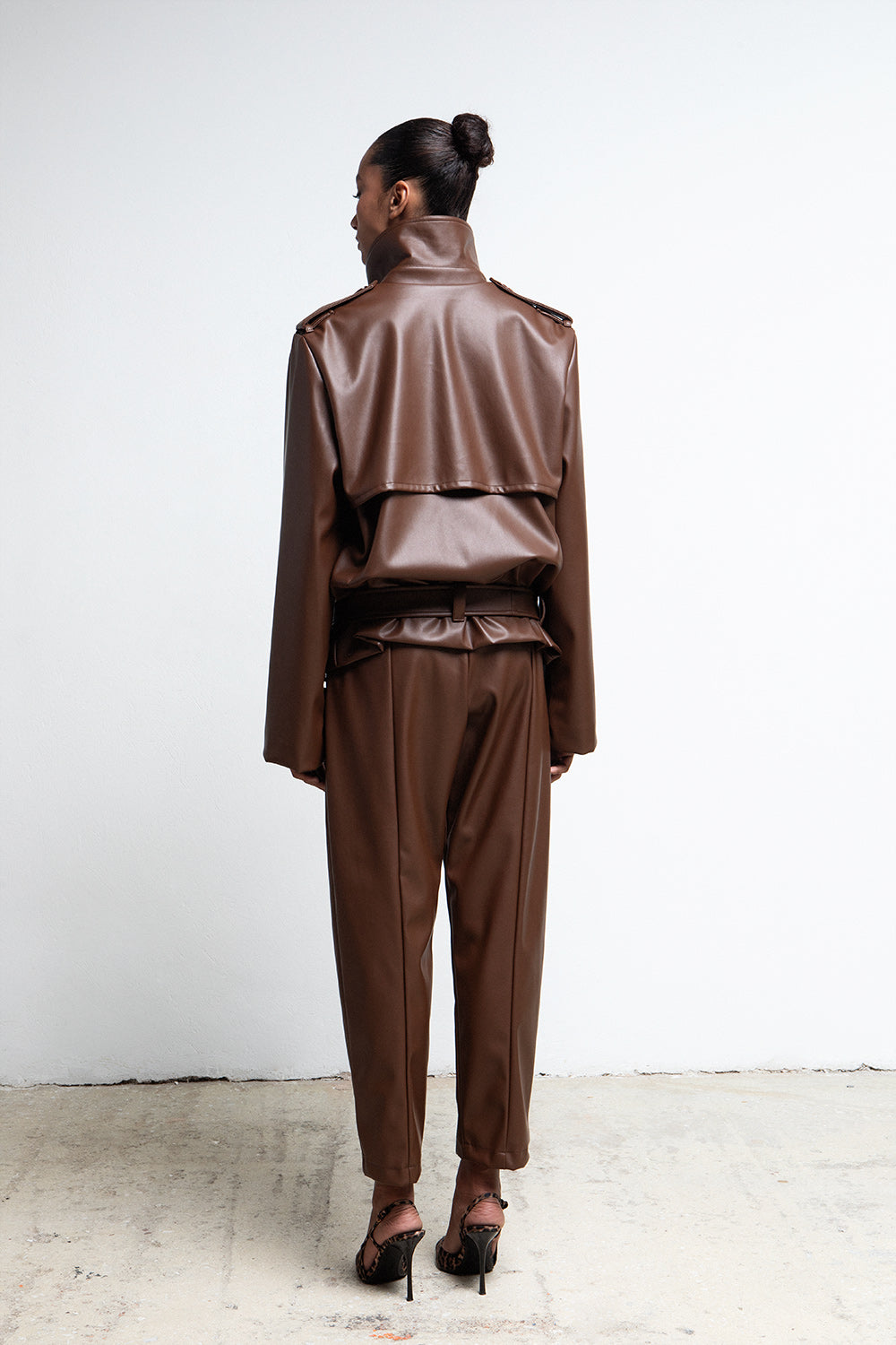 CHOCOLATE BROWN FAUX LEATHER PANTS
