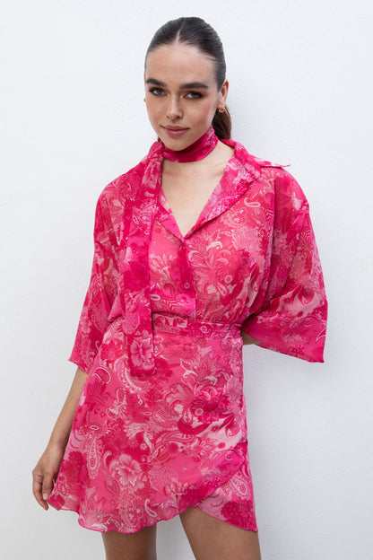 FUCHSIA PAISLEY MINI WRAP SKIRT