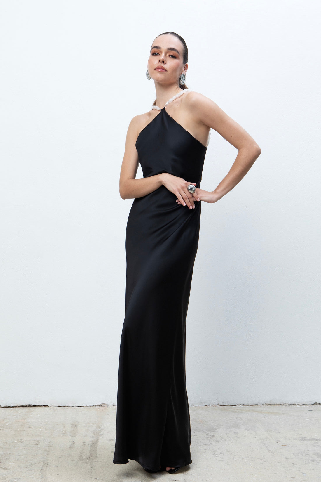 CELINE MAXI SATIN DRESS WITH BEADS