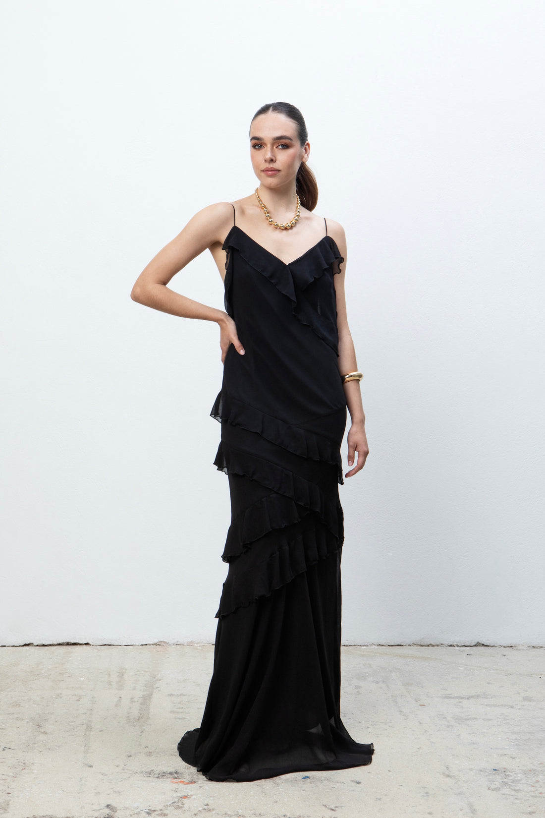 SHEER DESIRE MAXI DRESS WITH RUFFLES