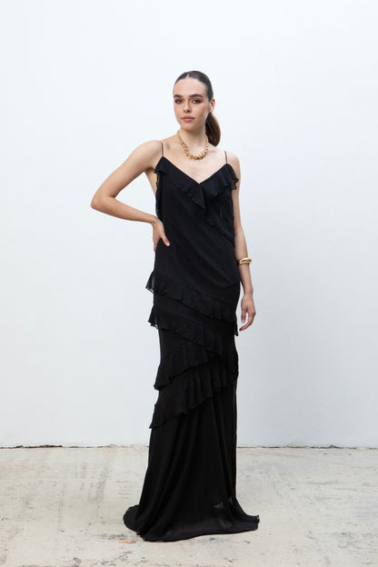 SHEER DESIRE MAXI DRESS WITH RUFFLES