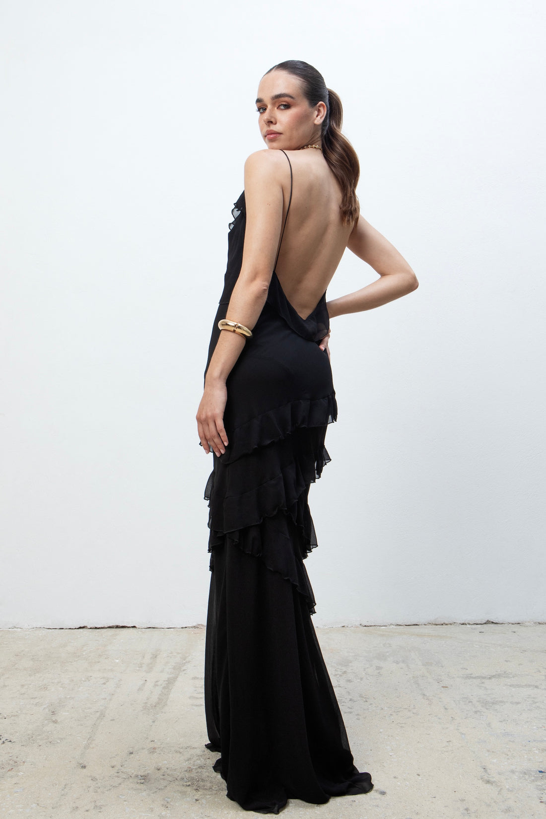 SHEER DESIRE MAXI DRESS WITH RUFFLES
