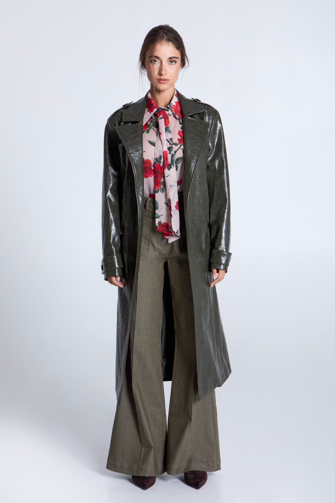 OLIVE CROCO TRENCH COAT