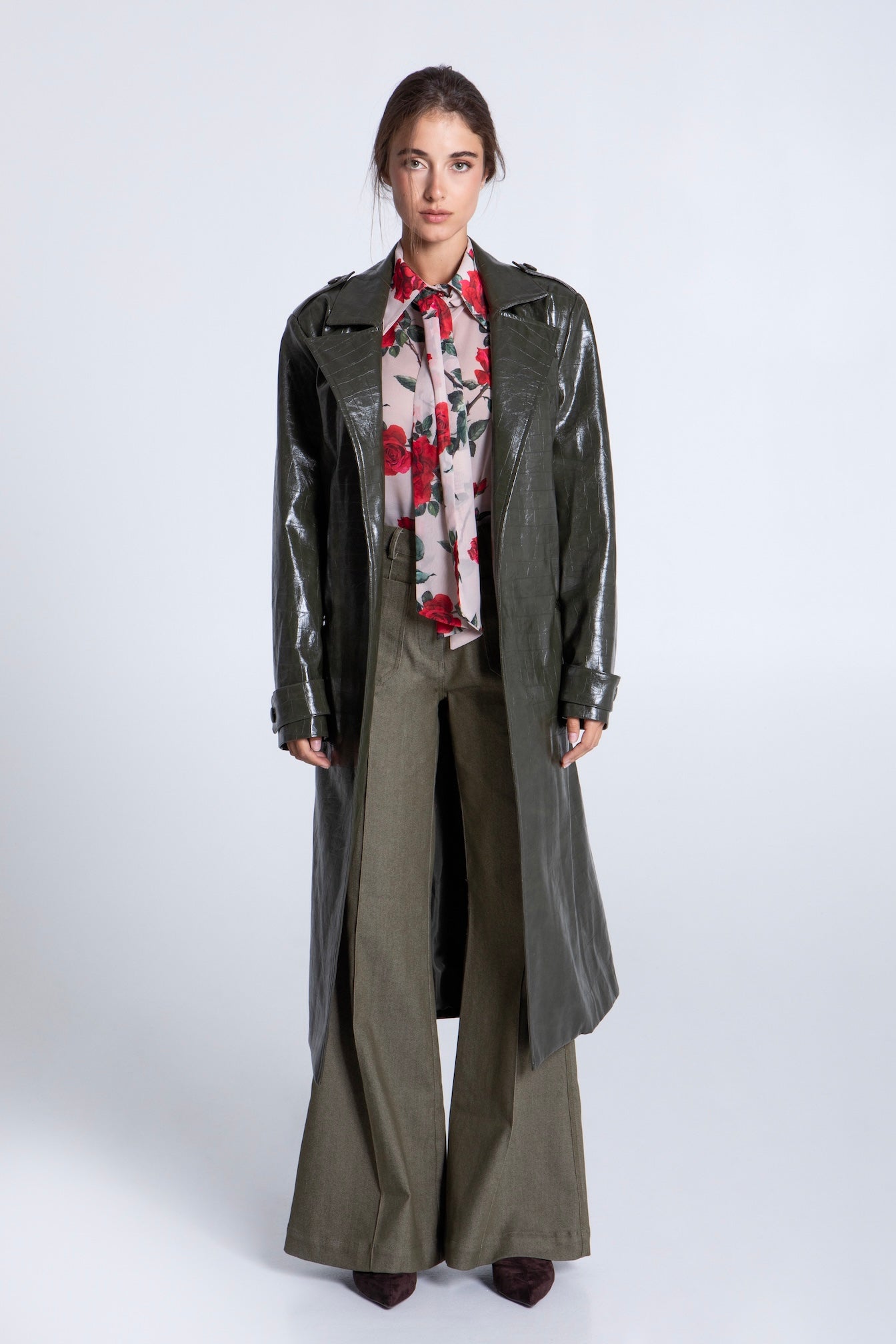 OLIVE CROCO TRENCH COAT