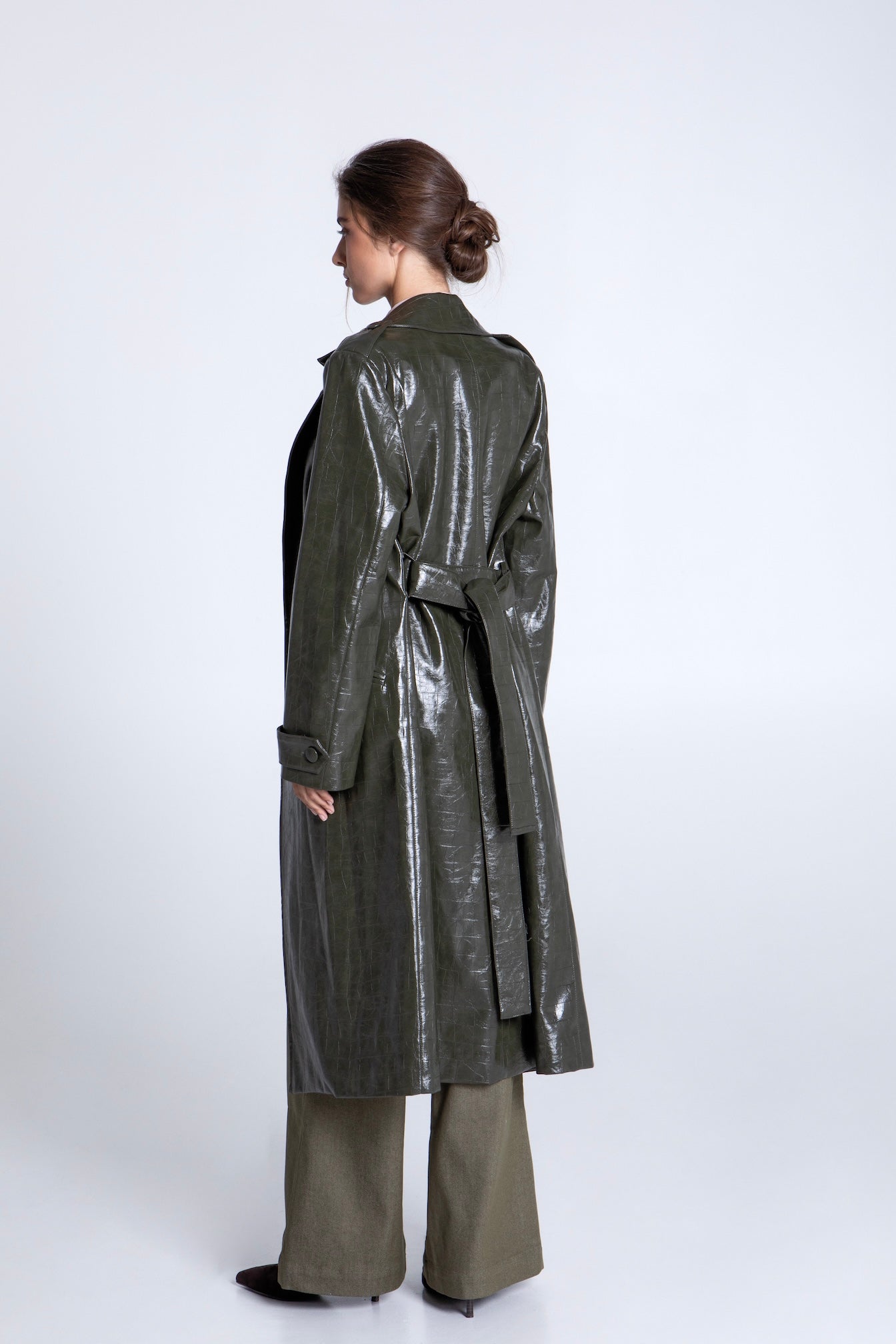 OLIVE CROCO TRENCH COAT