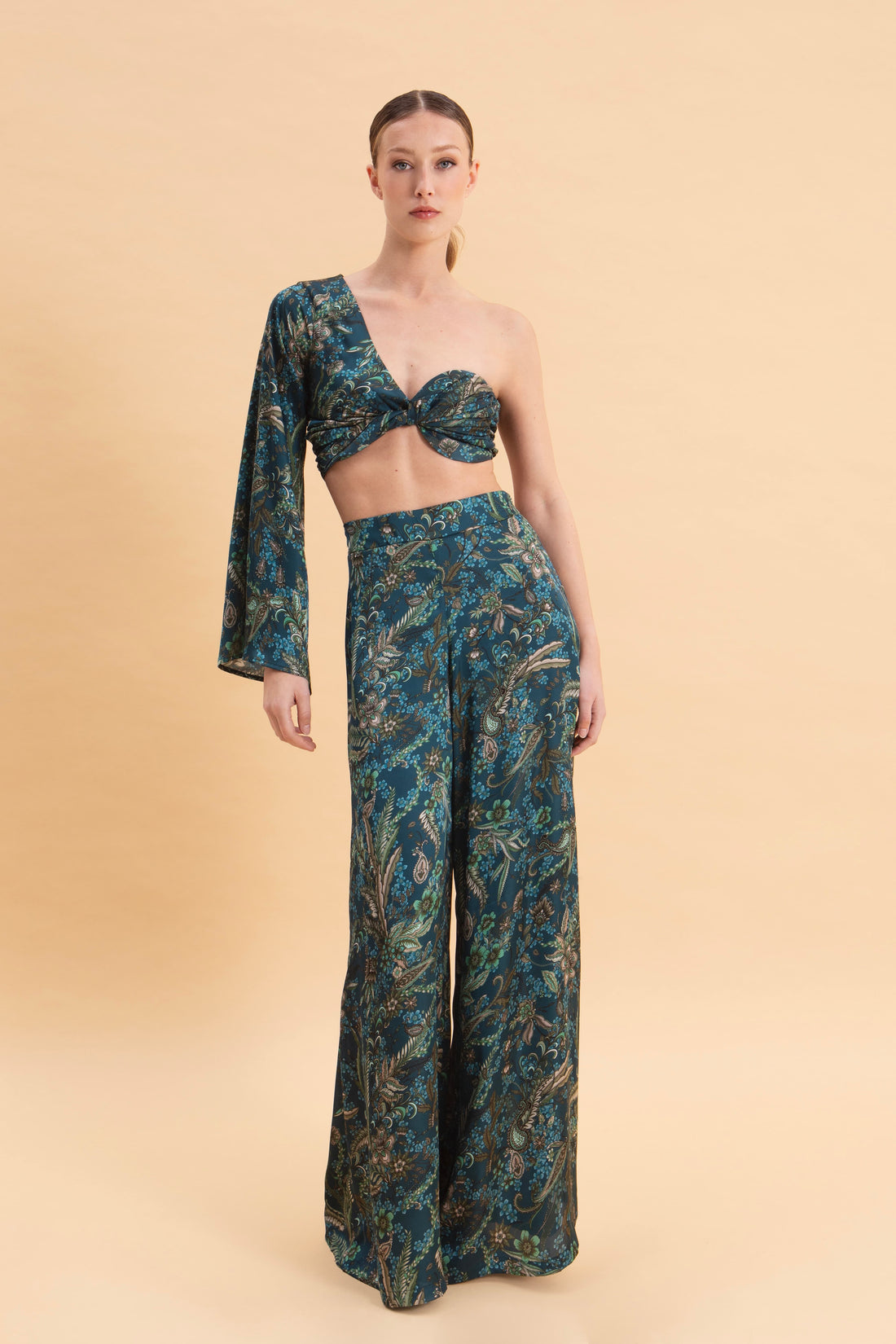 MYSTIC FOREST ONE SHOULDER SATIN TOP