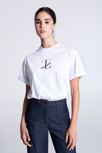 WHITE EMBROIDERED  T-SHIRT