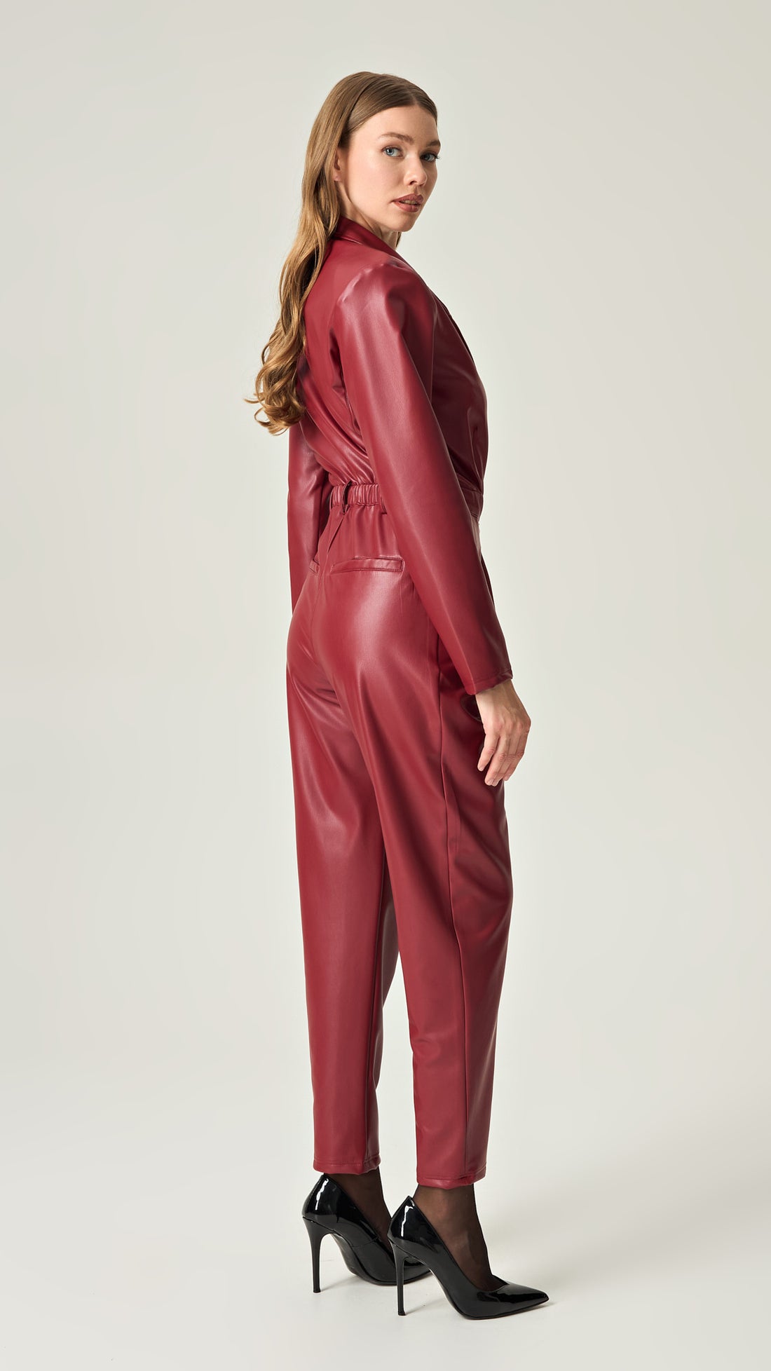 CHILI RED SOFT LEATHER JUMPSUIT