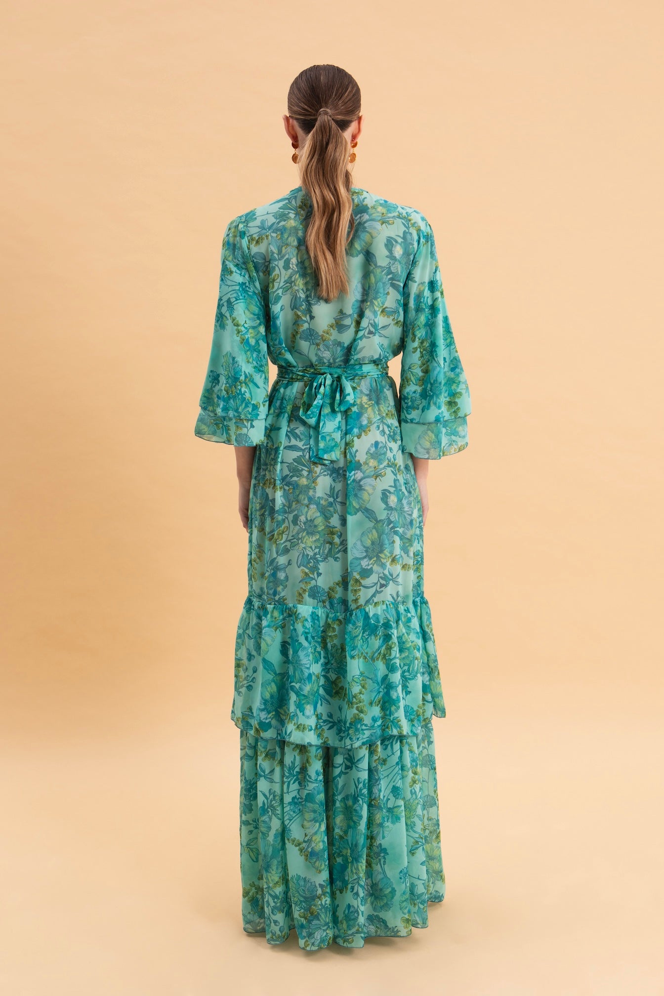 BOTANICAL BREEZE KIMONO DRESS WITH RUFFLES