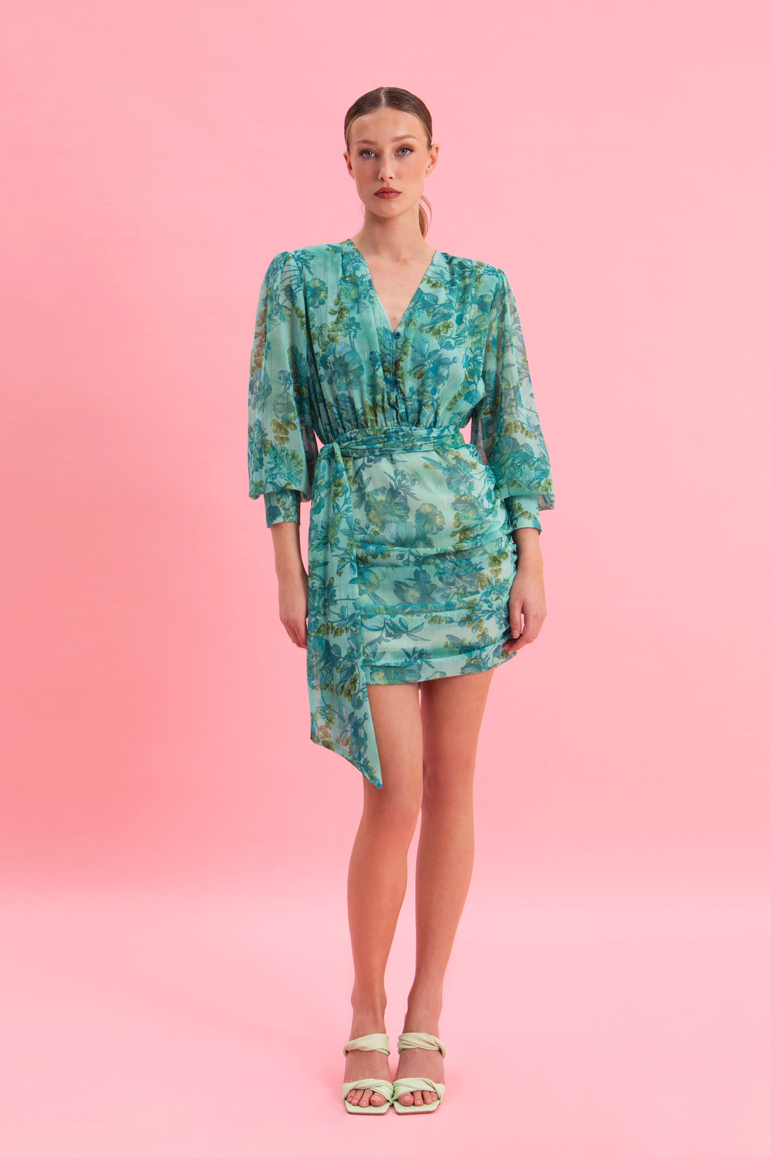 BOTANICAL BREEZE MINI DRESS WITH GOLD DETAILS