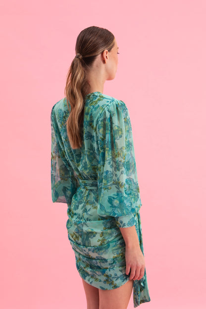 BOTANICAL BREEZE MINI DRESS WITH GOLD DETAILS