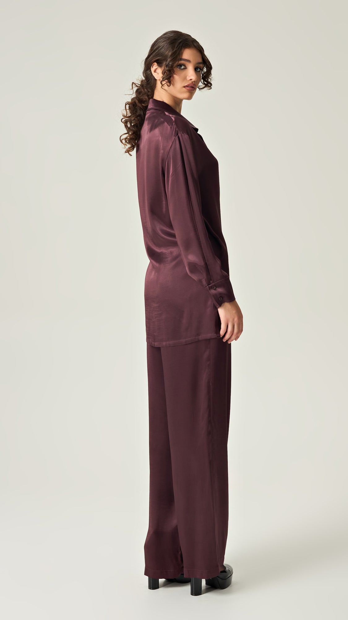 MULBERRY SATIN HIGH WAISTED PANTS