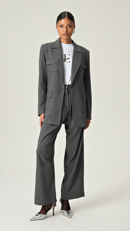 EXECUTIVE EDGE PINSTRIPE PANTS WITH SILVER LUREX DETAILS