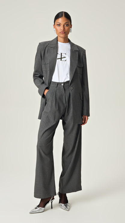 EXECUTIVE EDGE PINSTRIPE PANTS WITH SILVER LUREX DETAILS