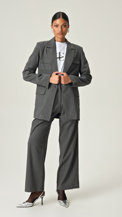 EXECUTIVE EDGE PINSTRIPE PANTS WITH SILVER LUREX DETAILS