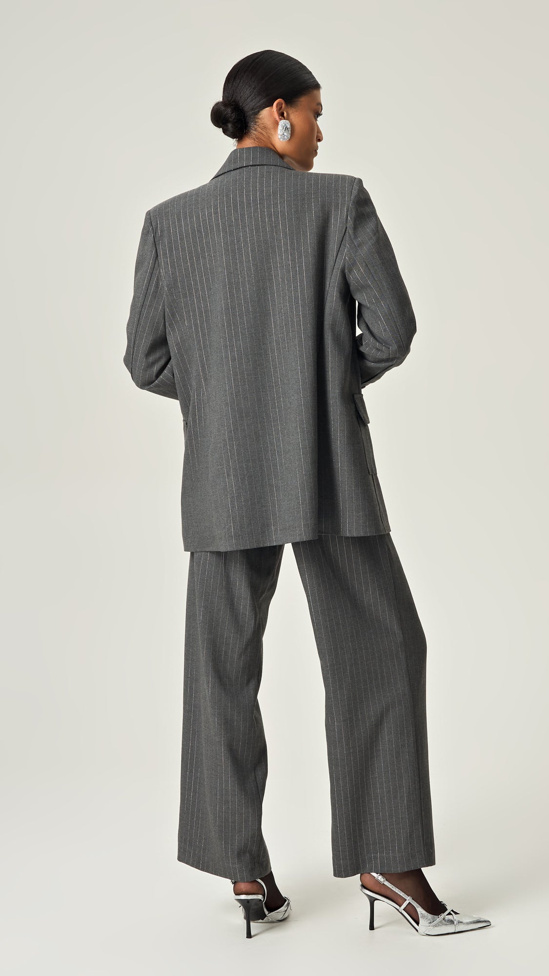 EXECUTIVE EDGE PINSTRIPE PANTS WITH SILVER LUREX DETAILS