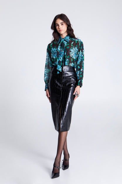 BLACK CROCO MIDI SKIRT
