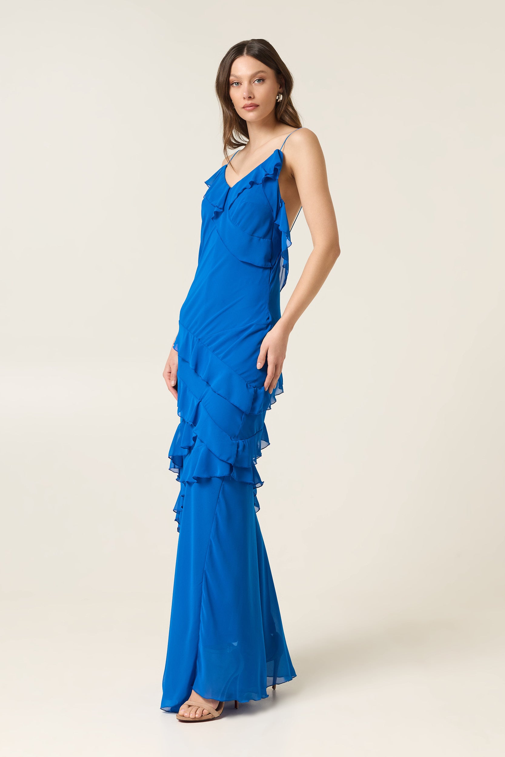 SAPPHIRE MAXI DRESS WITH RUFFLES