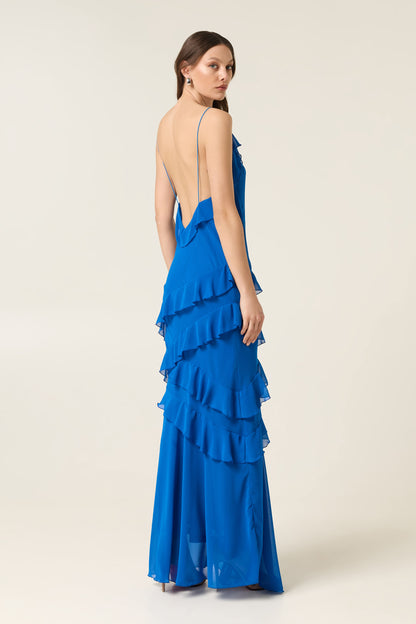 SAPPHIRE MAXI DRESS WITH RUFFLES