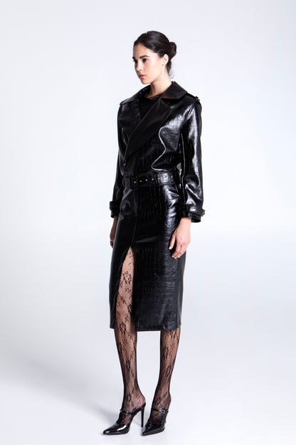 BLACK CROCO MIDI SKIRT
