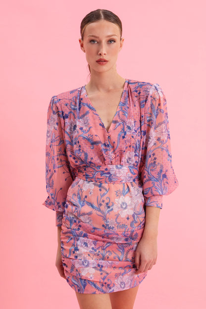 BLUSH FANTASY MINI DRESS WITH GOLD DETAILS