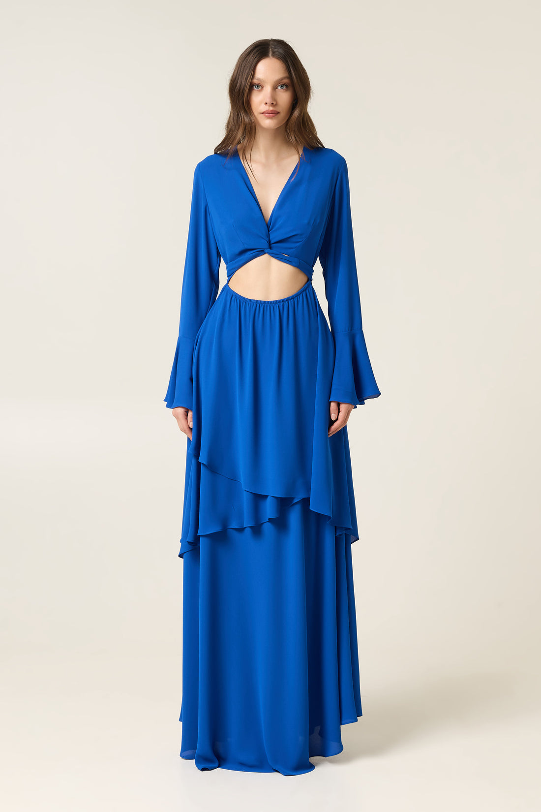 ELECTRIC BLUE MAXI DRESS WITH RUFFLES