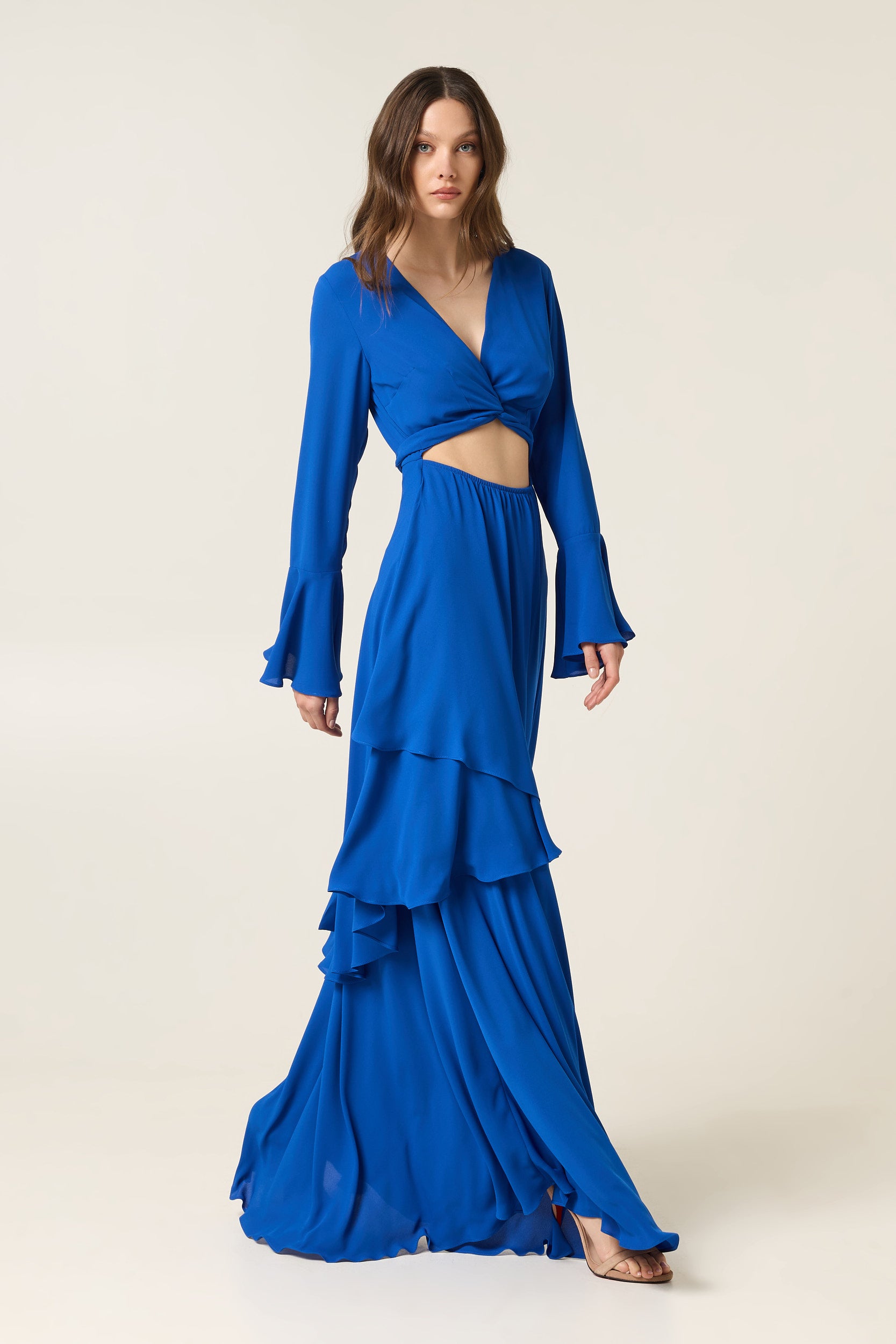 ELECTRIC BLUE MAXI DRESS WITH RUFFLES