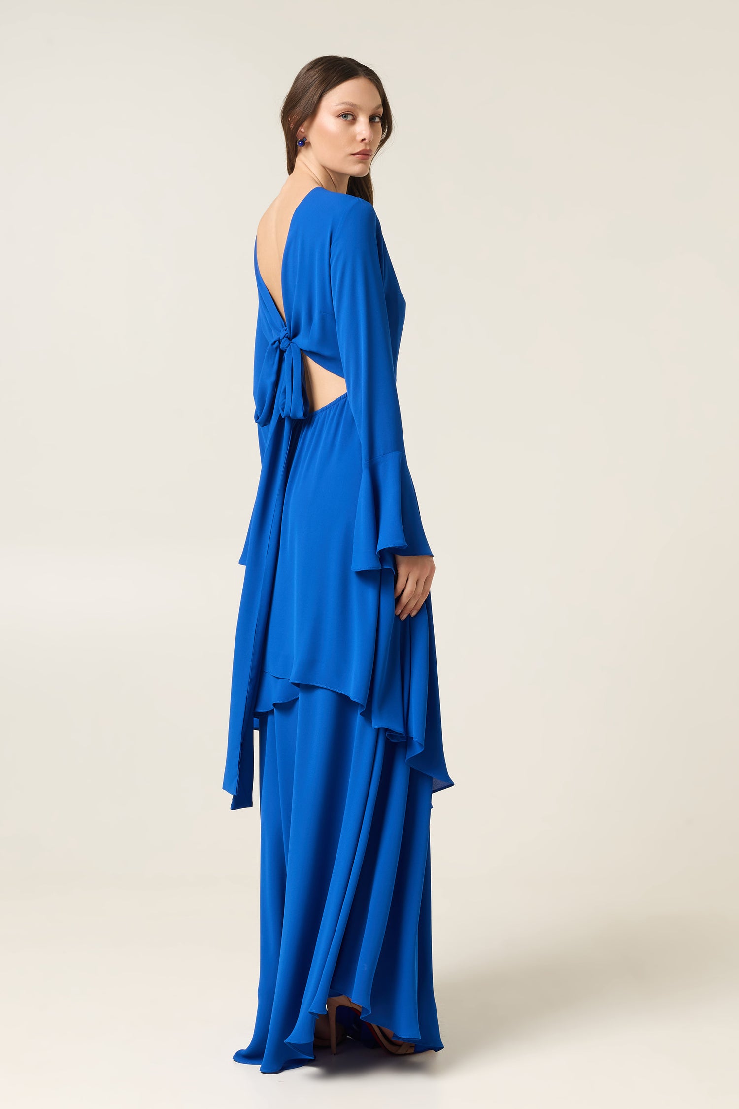 ELECTRIC BLUE MAXI DRESS WITH RUFFLES