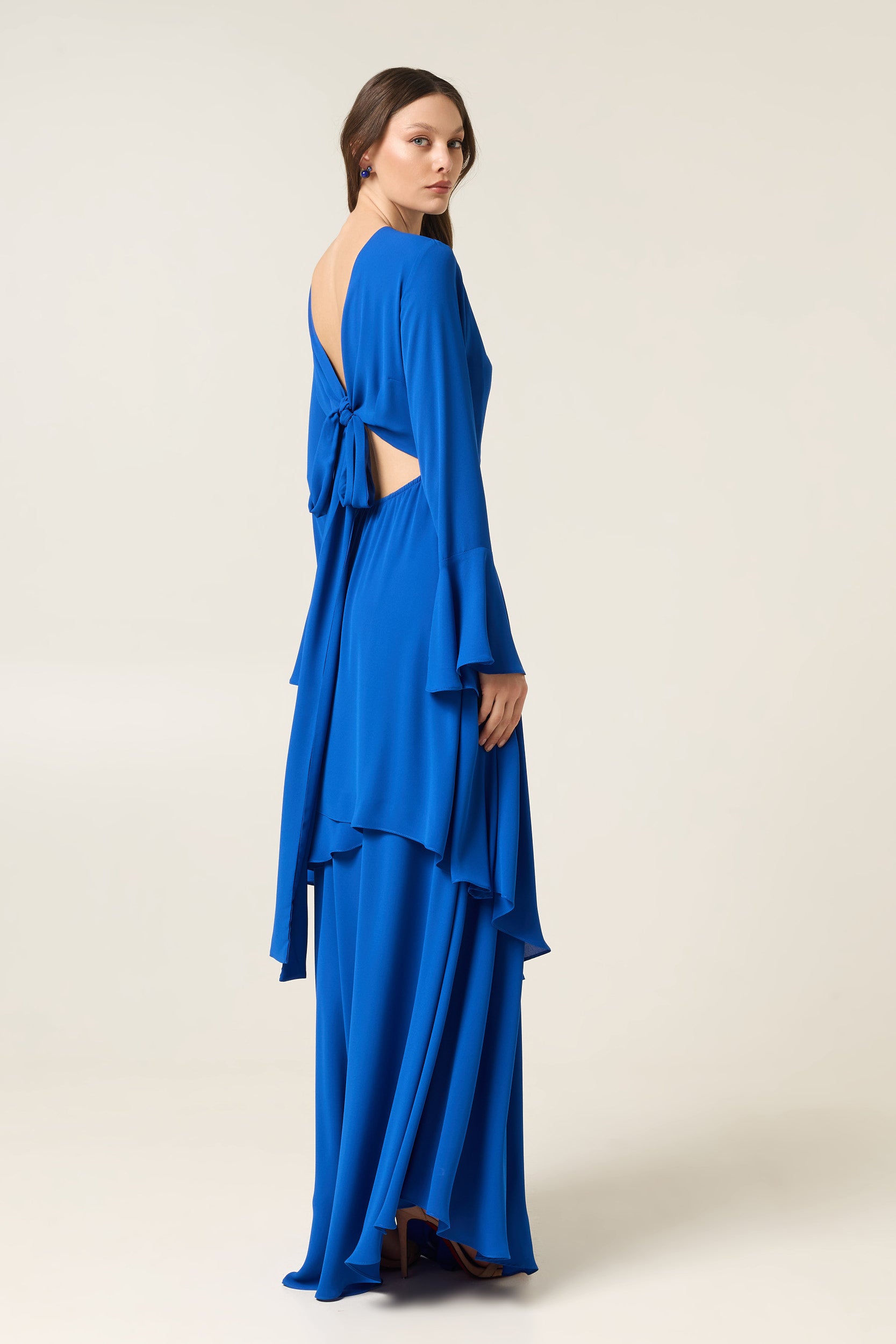 ELECTRIC BLUE MAXI DRESS WITH RUFFLES