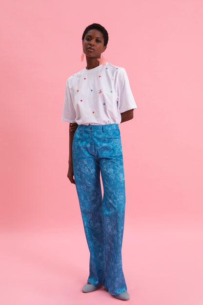 EVELEYA 100% COTTON EMBROIDERED T-SHIRT
