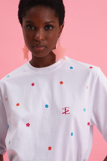EVELEYA 100% COTTON EMBROIDERED T-SHIRT