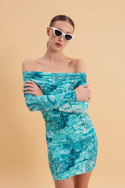 PAISLEY WAVES MINI SUPER JERSEY DRESS