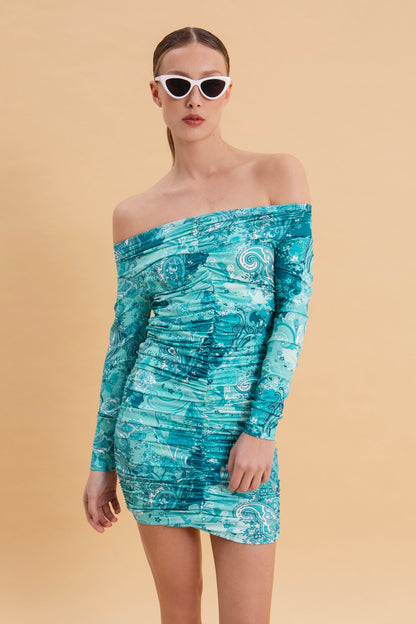 PAISLEY WAVES MINI SUPER JERSEY DRESS