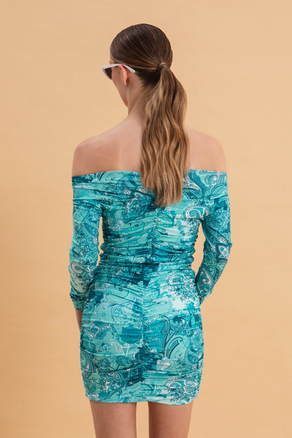 PAISLEY WAVES MINI SUPER JERSEY DRESS