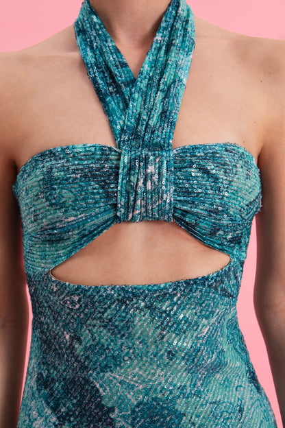 PAISLEY WAVES MIDI SEQUINED DRESS