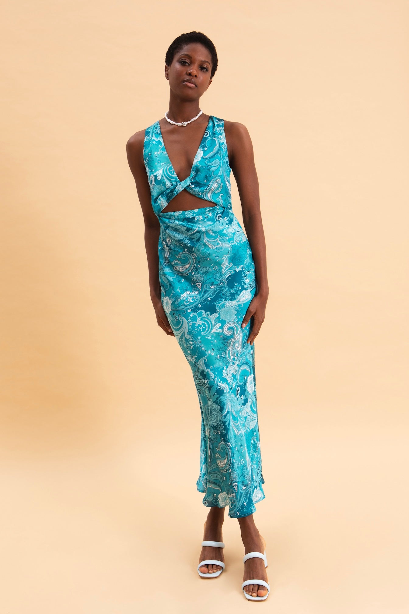 PAISLEY WAVES MIDI SATIN DRESS