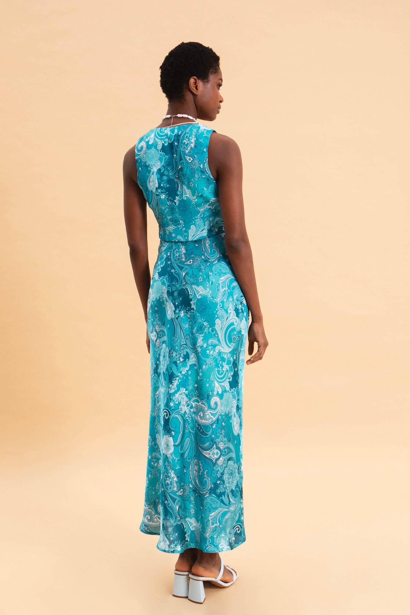 PAISLEY WAVES MIDI SATIN DRESS