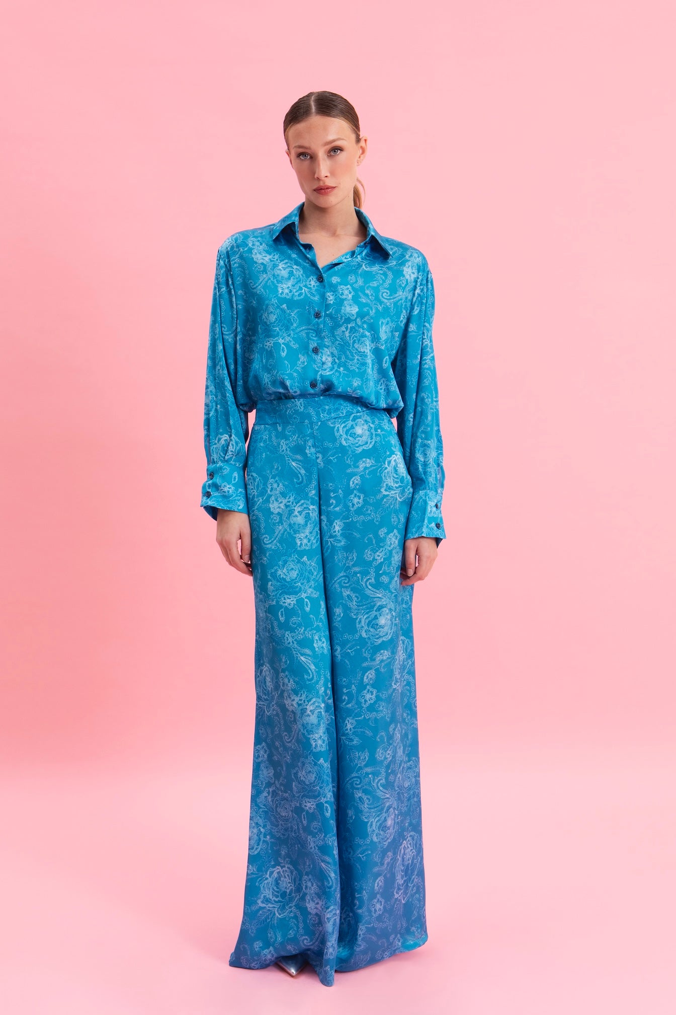 AQUATIC ELEGANCE SATIN SHIRT