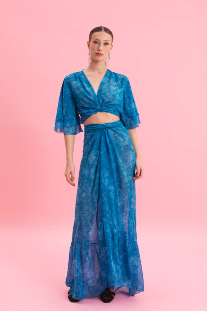 AQUATIC ELEGANCE MAXI WRAP SKIRT