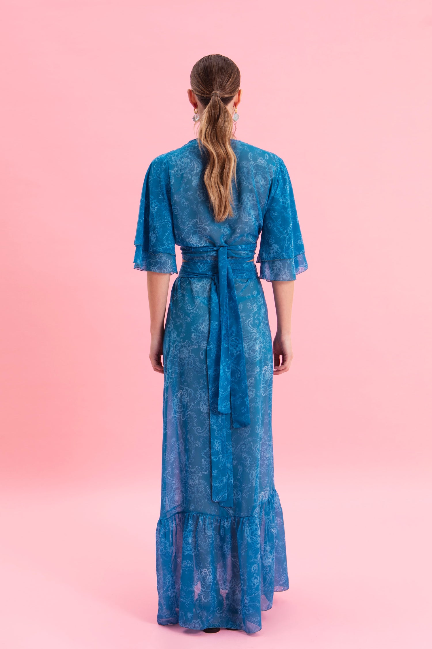 AQUATIC ELEGANCE MAXI WRAP SKIRT
