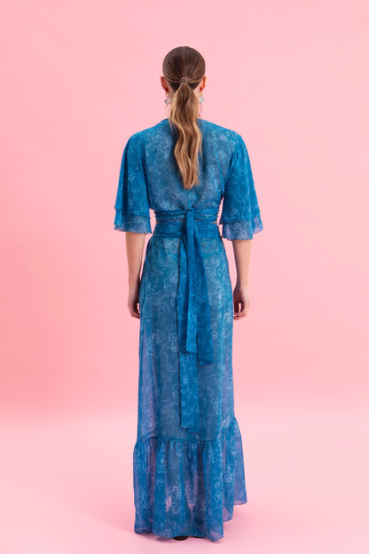 AQUATIC ELEGANCE MAXI WRAP SKIRT