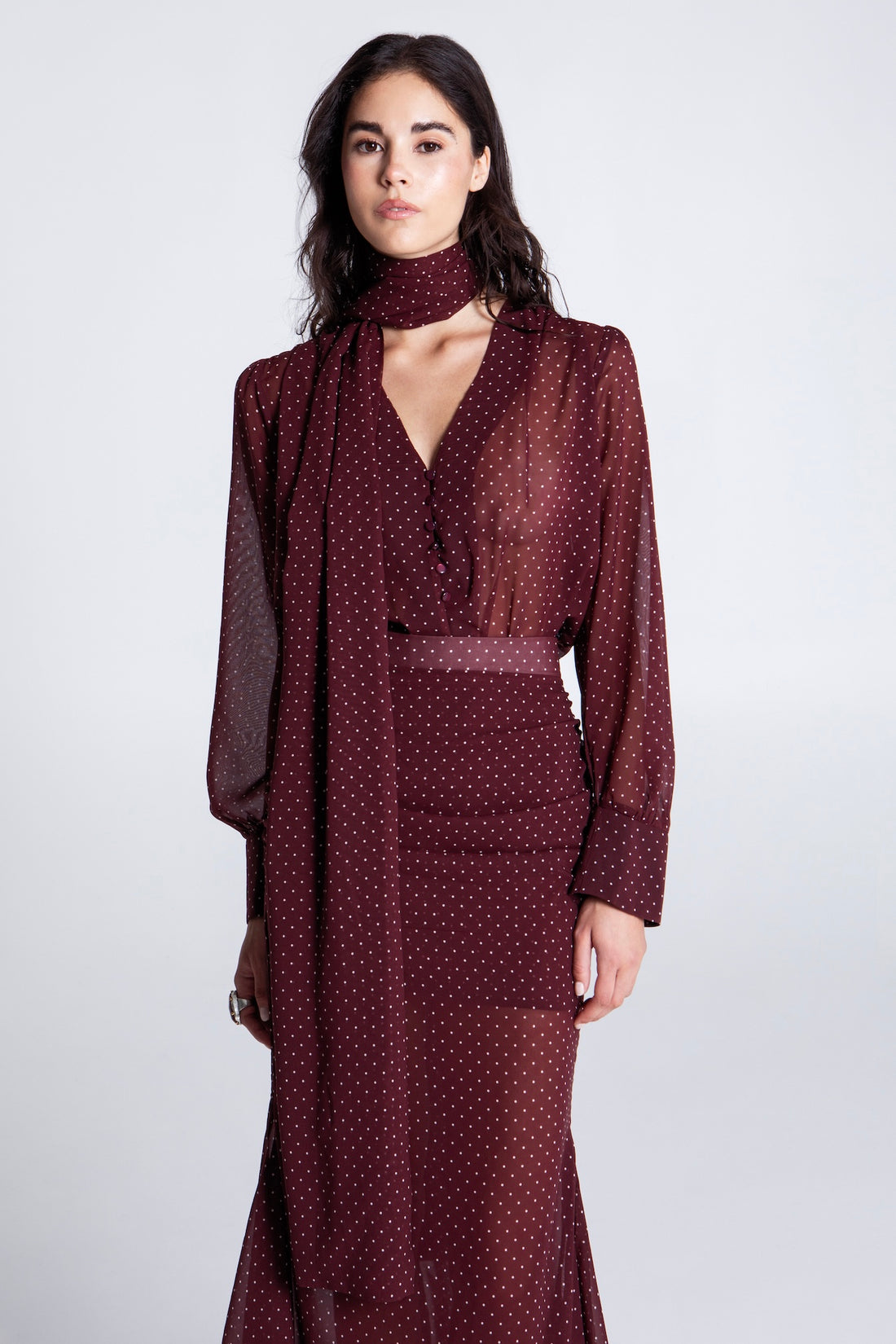 BURGUNDY  POLKA DOTS MAXI SKIRT