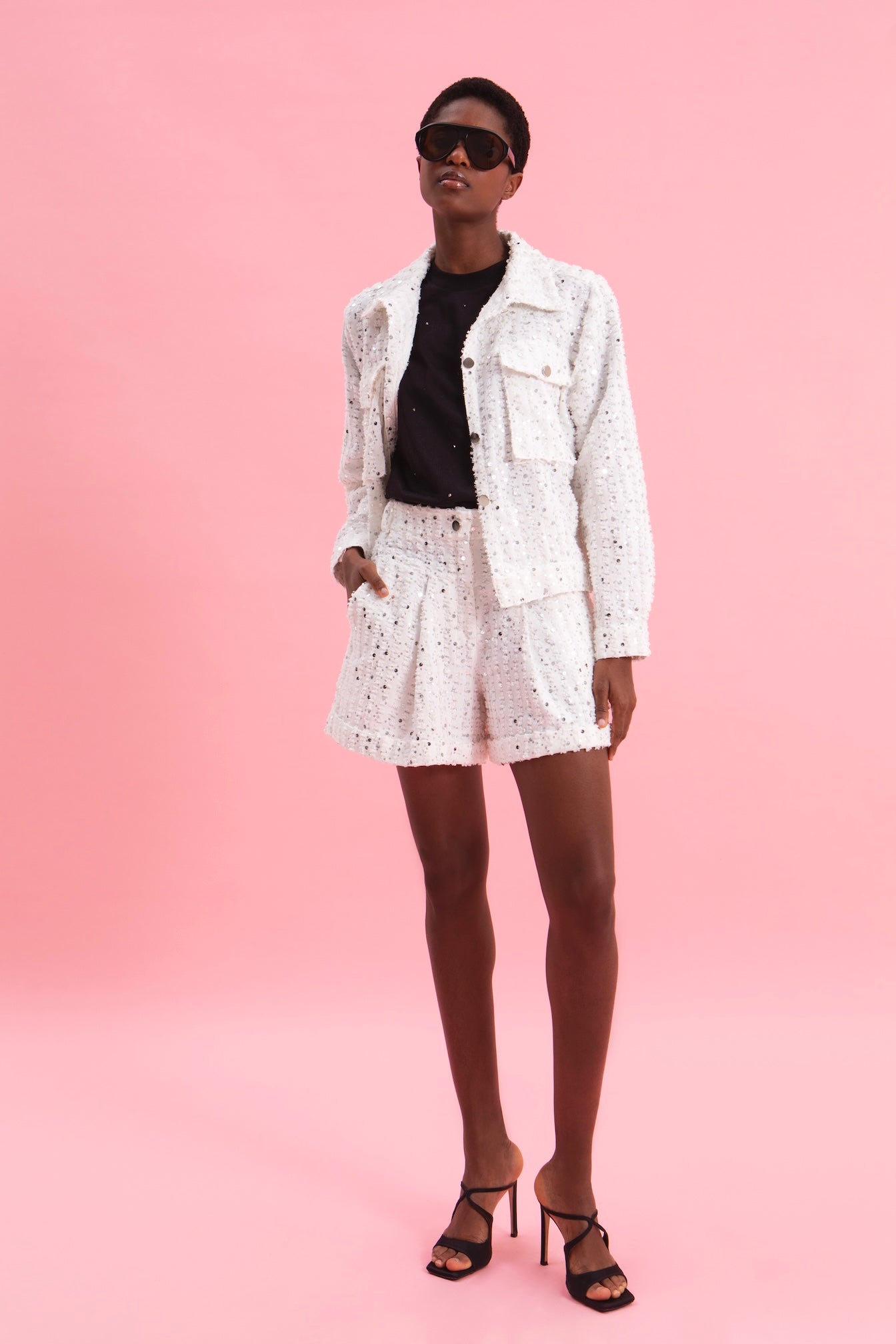 LUXE SPARKLE 100% COTTON DENIM SEQUINED SHORTS