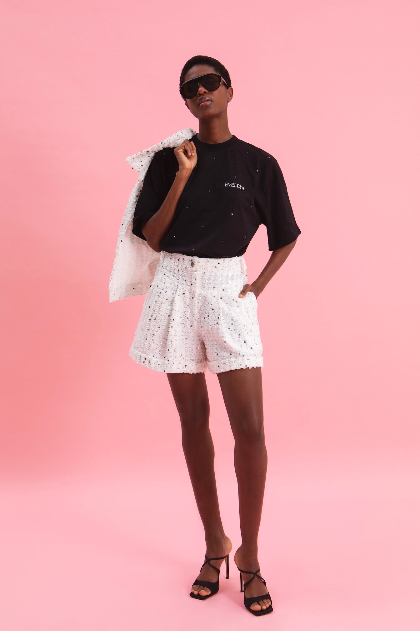 LUXE SPARKLE 100% COTTON DENIM SEQUINED SHORTS