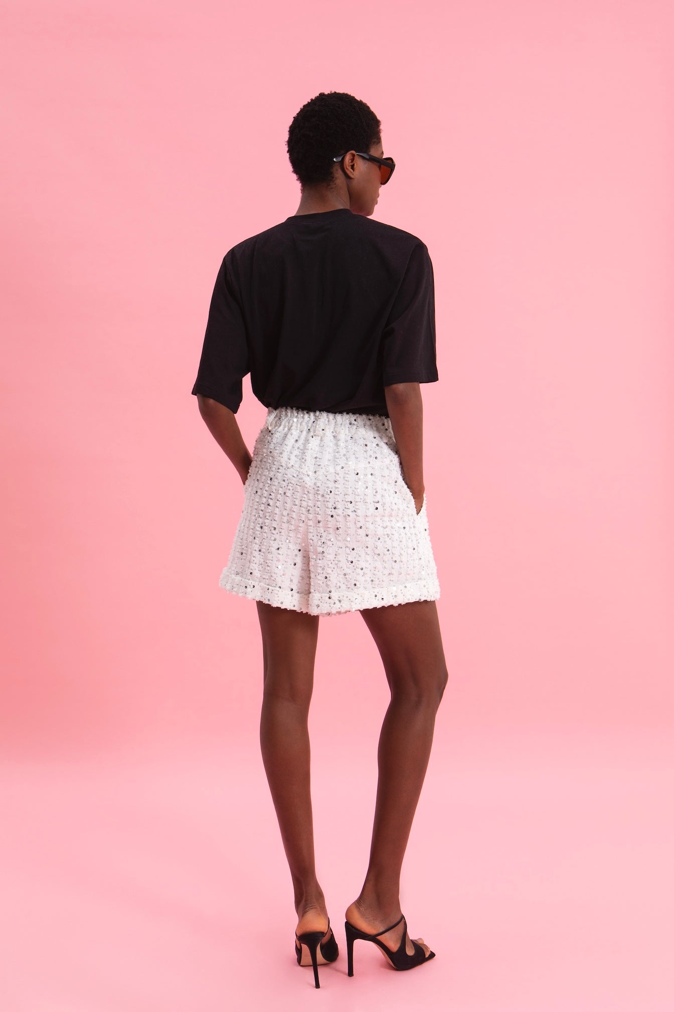 LUXE SPARKLE 100% COTTON DENIM SEQUINED SHORTS