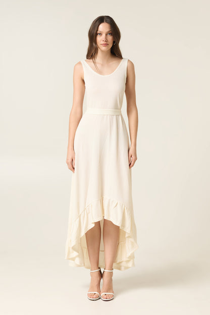 ETHER MAXI COTTON ASYMMETRICAL DRESS WITH BELT