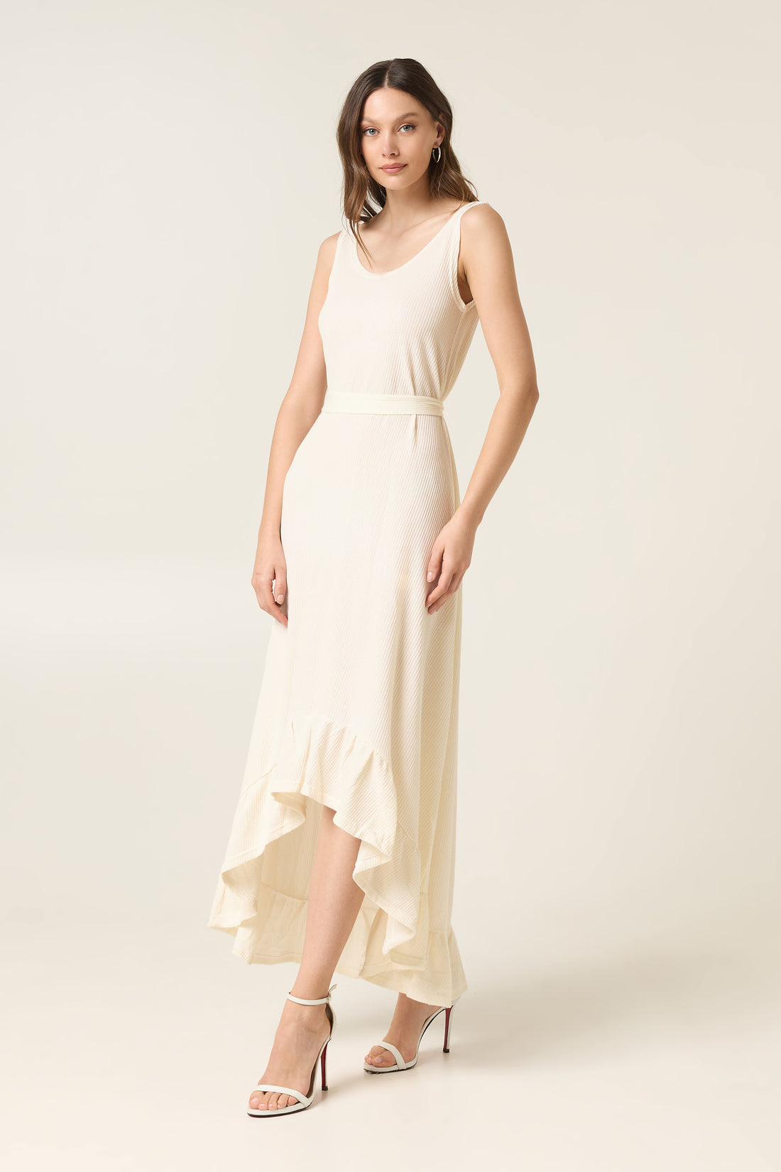 ETHER MAXI COTTON ASYMMETRICAL DRESS WITH BELT