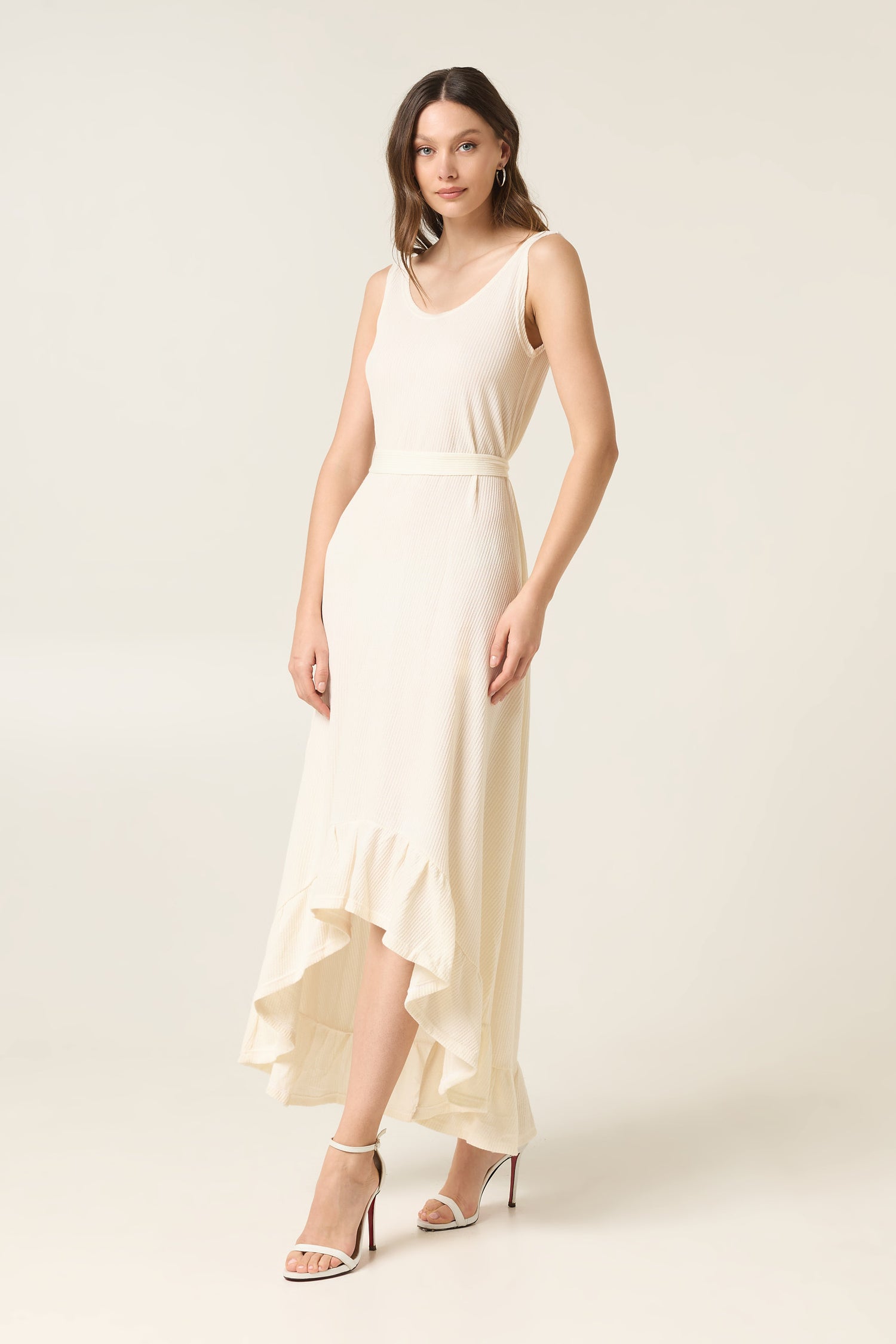 ETHER MAXI COTTON ASYMMETRICAL DRESS WITH BELT
